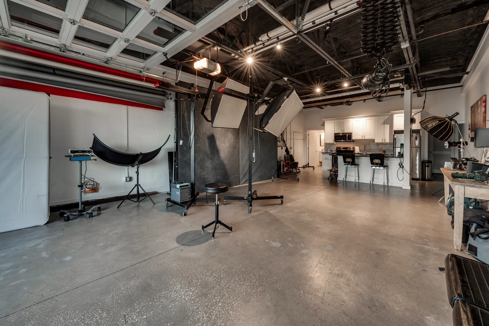 Inside Joe Sale's photography studio with lighting set up