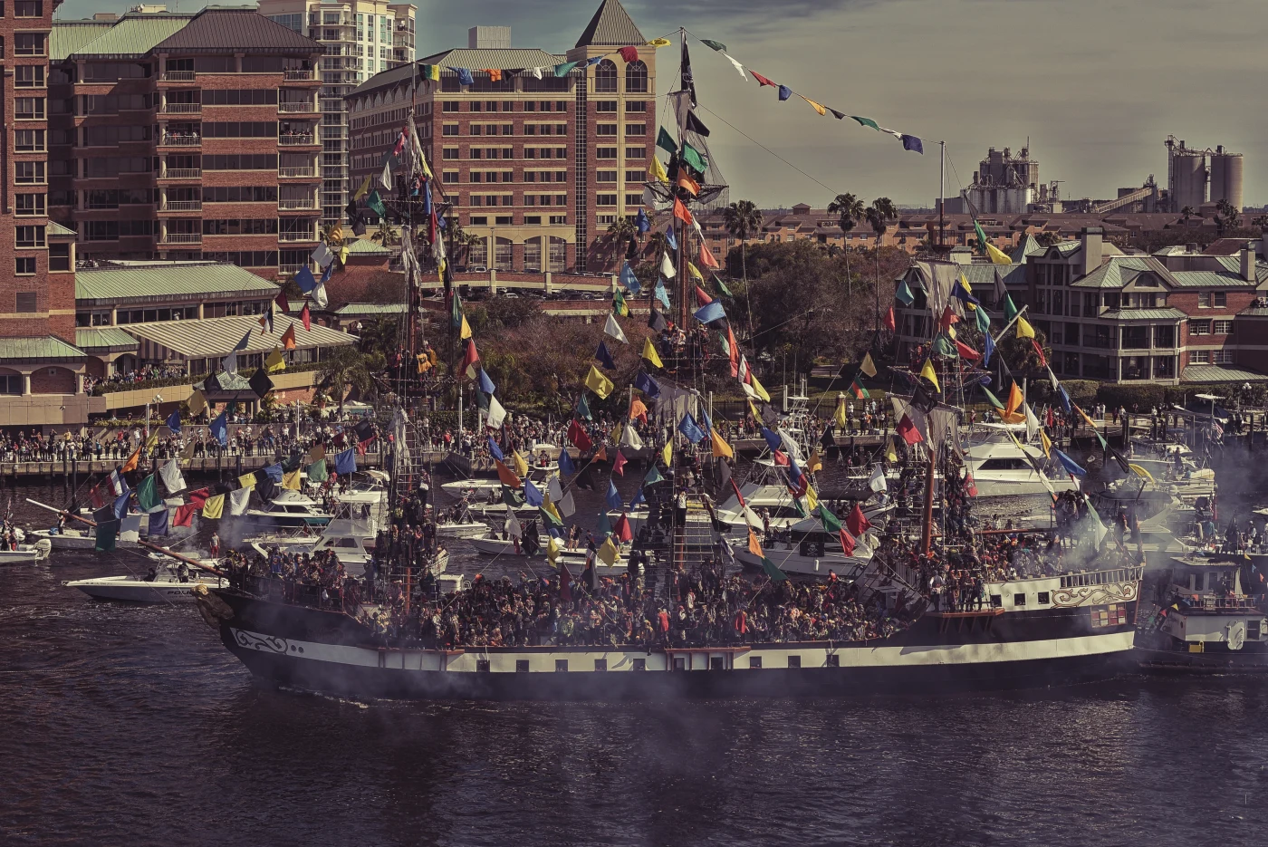 Gasparilla flotilla crowding Tampa's waterfront